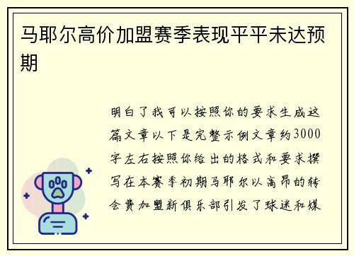 马耶尔高价加盟赛季表现平平未达预期